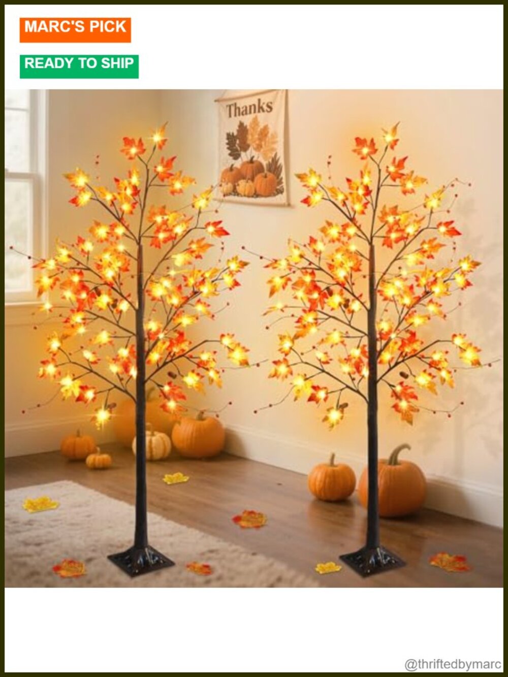 2 Pack 5 FT LED Lighted Artificial Maple Trees Fall Thanksgiving Decor